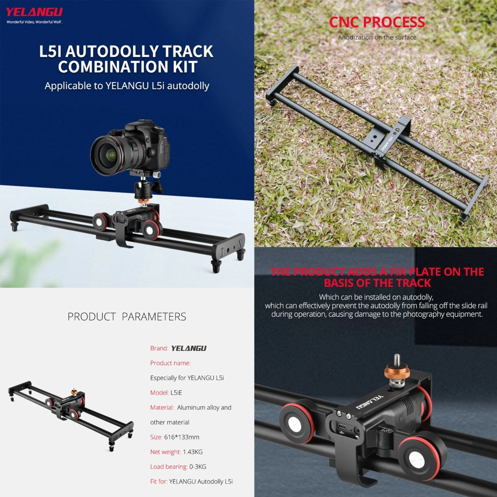 YELANGU L60ES 60cm Splicing Slide Rail Track with L5i Dolly Car Follow Photography Kit App Control Shooting For Camera / Phone