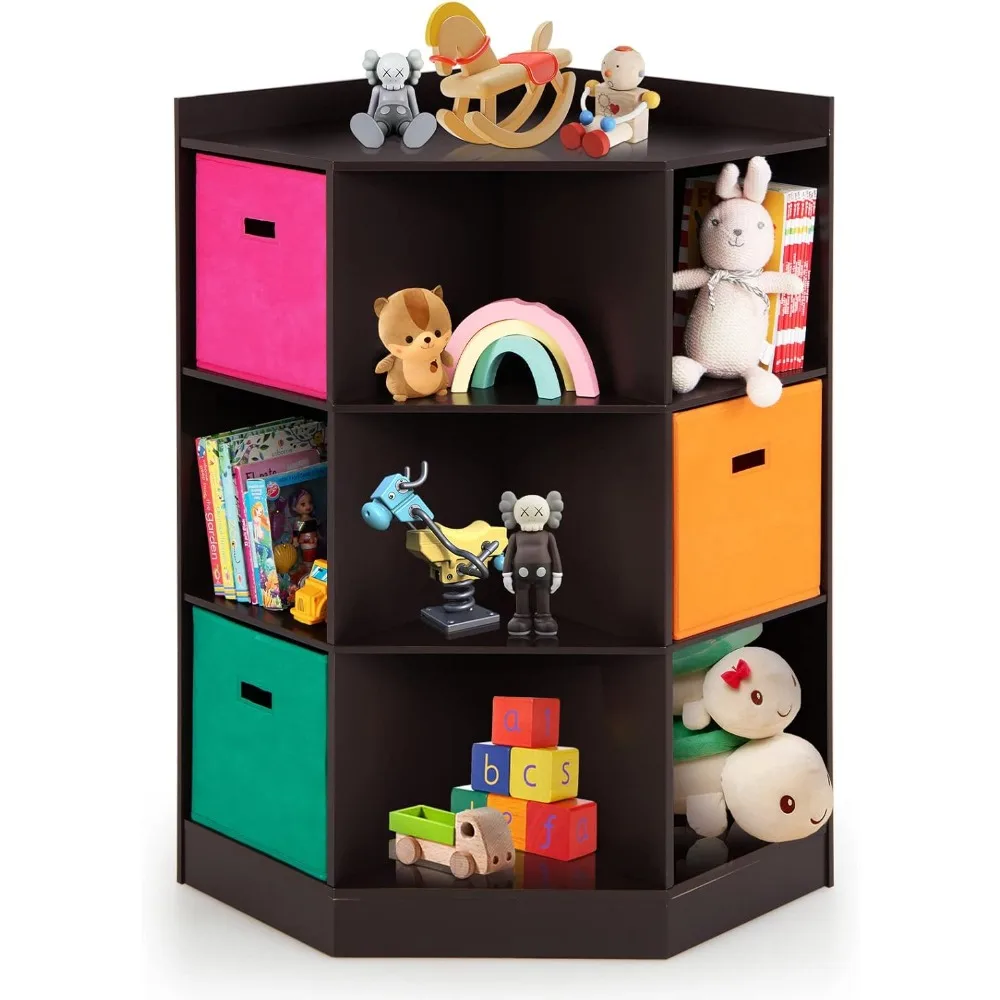 

Kids Toy Storage Organizer, 9-Cubby Toy Bin Organization Storage Cabinet w/Display Shelf & 3 Removable Basket