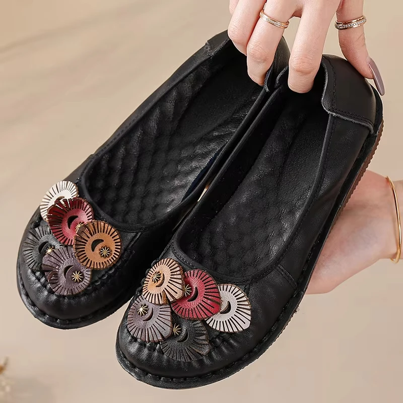 

New Genuine Leather Ballet Flats Women's Casual Loafer Slip on Multi Color Handmade Shoes Daily Walking Moccasins Woman Flats