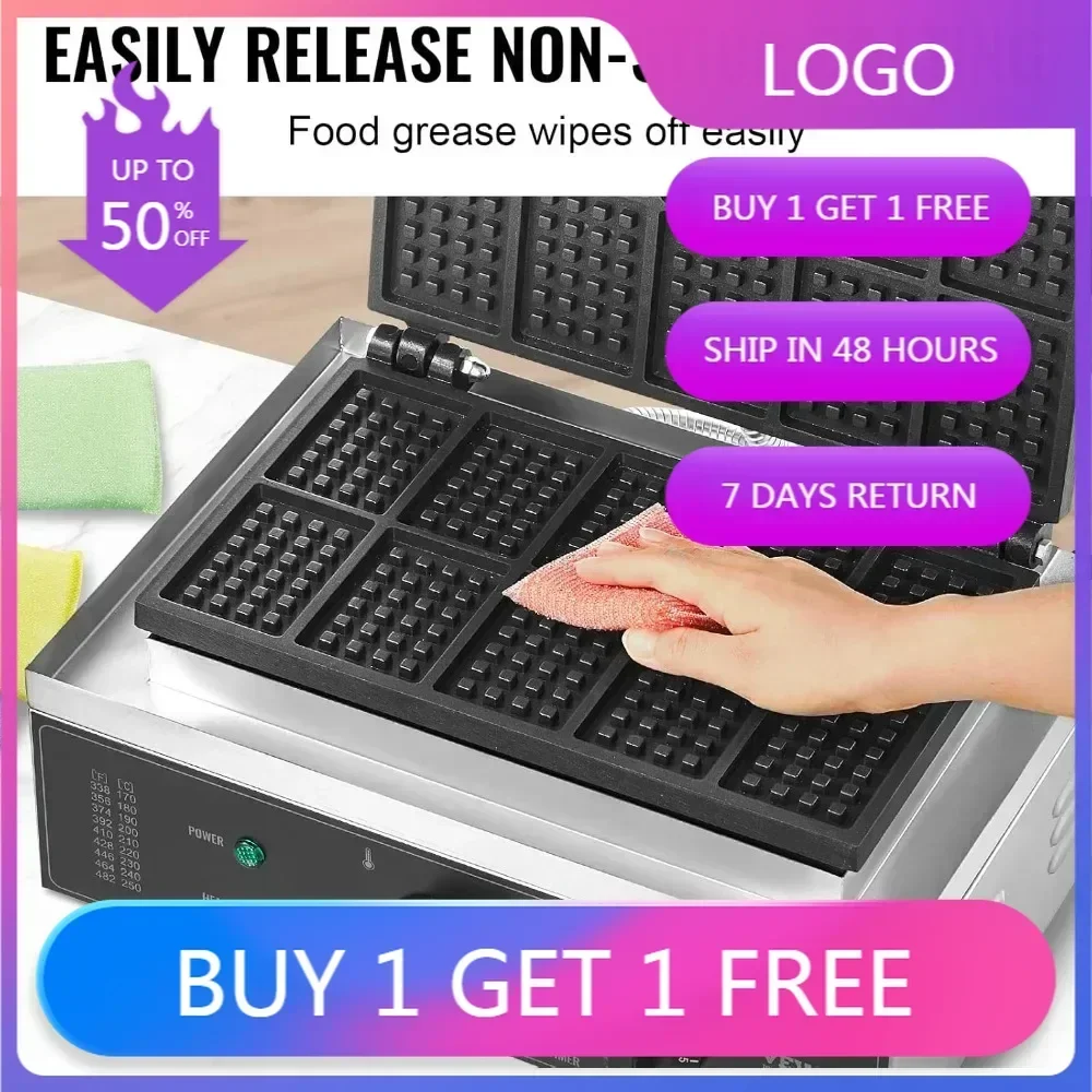 

VEVOR Premium Waffle Maker, 10-Piece Rectangular Waffle Iron, 1550W Non-Stick Stainless Steel Belgian Waffle Machine