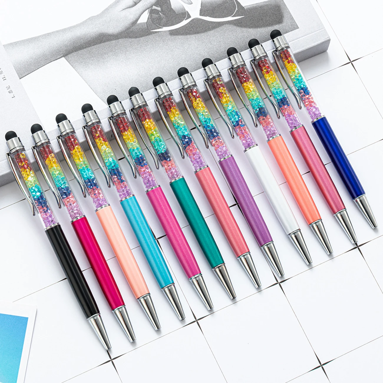 

12Pcs Sparkling Multi Colors Crystal Metal Ballpoint Pen,Vibrant Colors,Touchscreen Stylus Tip,Office School Stationery,Gift