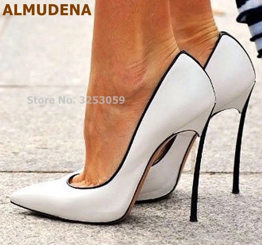 

ALMUDENA Blade Heel Patchwork Dress Shoes Metal Stiletto Heels Wedding Pumps Banquet Party Shoes Color Block Slip-on Pumps