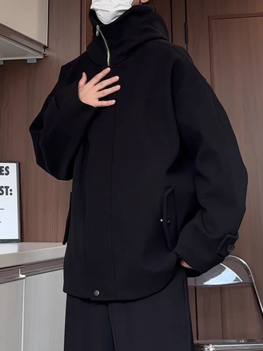 

Утепленное шерстяное пальто Bla Thiened с высоким воротником и капюшоном, мужская осенне-зимняя плотная рабочая куртка в корейском стиле, свободный крой, молодежный дизайн