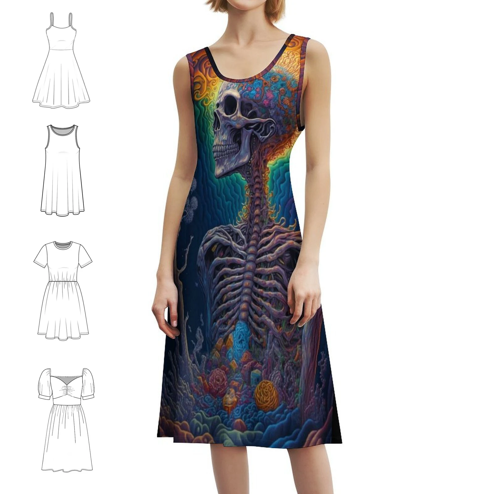 The End Of Life #11 Boho Chic Dress Elegant Fashion Beach Wedding Party Gown Plant And Trees Surreal Skeleton Woman Clothes