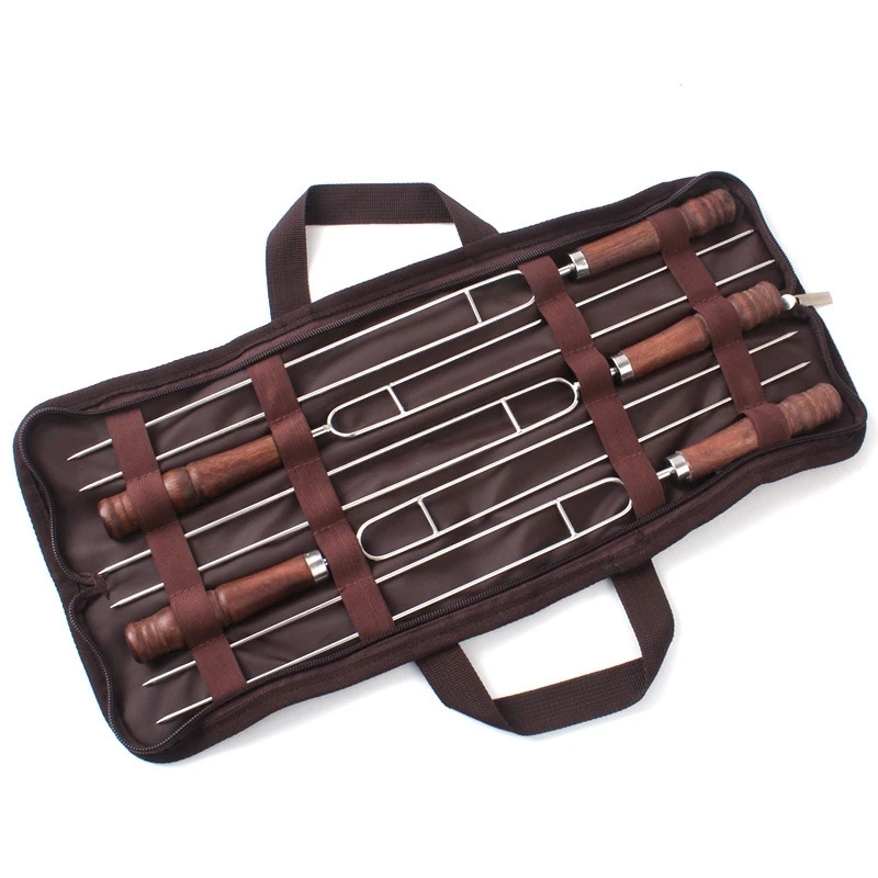 5 Stücke BBQ Edelstahl BBQ gegrillten Holzgriff U-gebacken Grillgabel Outdoor Camping Reise-Sets