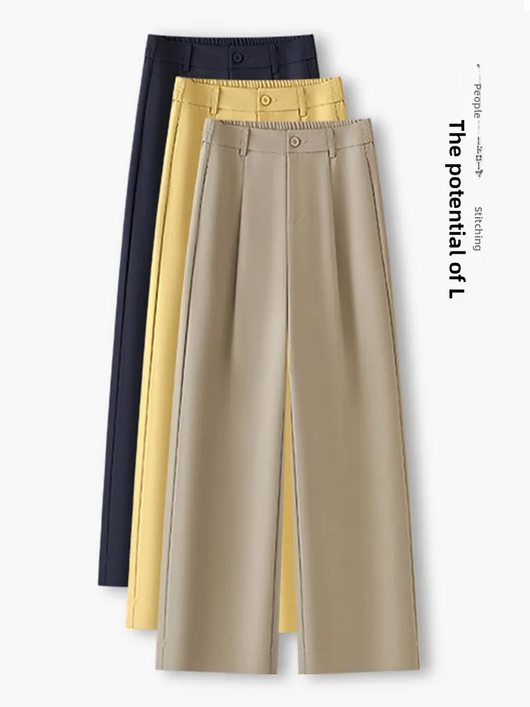 

High Waist Straight Leg Cotton Casual Pants Women's Spring Autumn New Style Slimming Drapey Wide Leg Suit Pants
