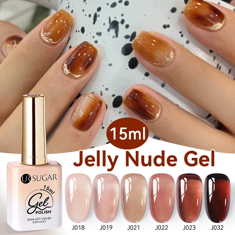 UR SUGAR 15ml Amber Brown Red Jelly Gel Nail Polish Christmas Nails Art Gel Polish Translucent Nail Gel for Winter Manicure