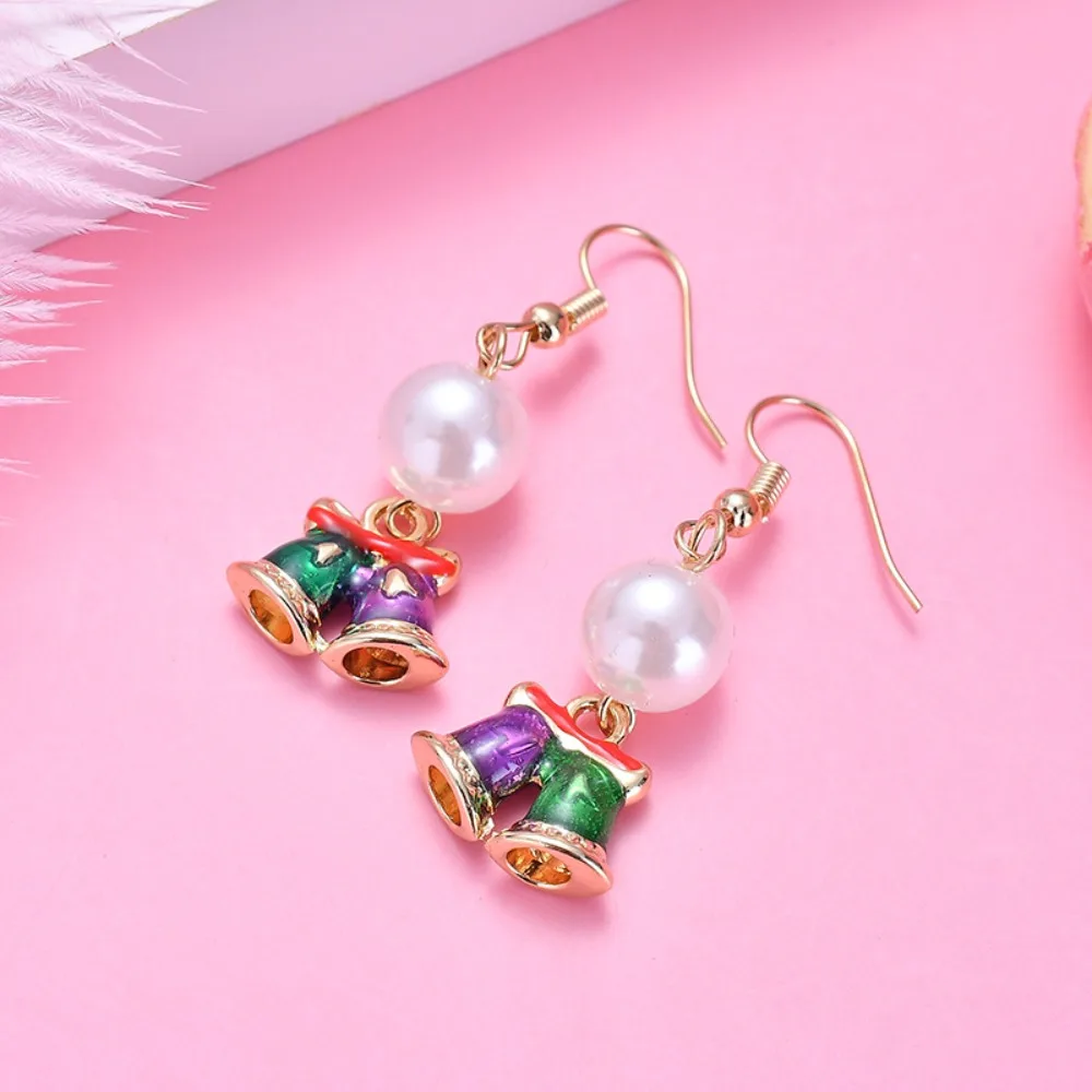 

Cute Rhinestone Christmas Earrings Set Bell Jewelry Merry Christmas Earrings Pearl Hollow Out Xmas Dangle Earrings Xmas