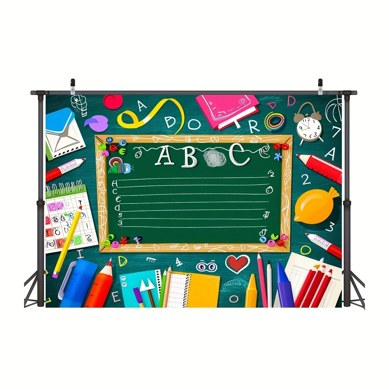 Welcome To Kindergarten Backdrop ABC Letters Blackboard Watercolor Pen Paper Airplane Globe Back To School Themed Party  Banner