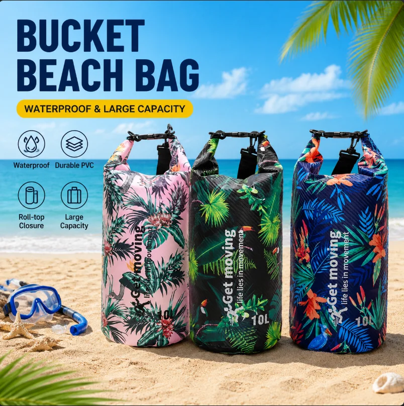 Digital Printing Waterproof Buckets Outdoor Travel Backpack Beach Seaside Water Park Bucket Bag for Women Men Printed Waterproof