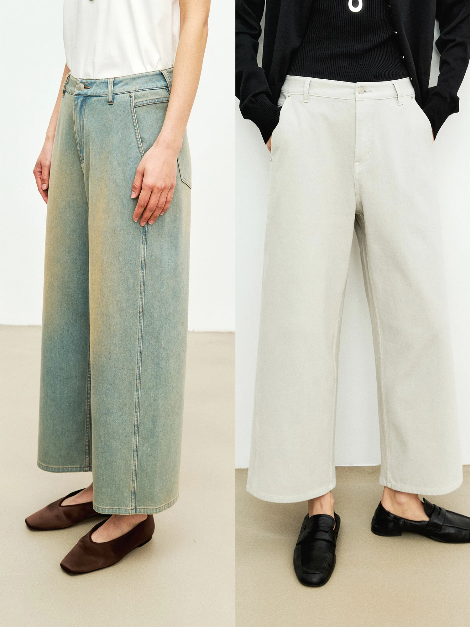 

Retro Washed Straight Leg Jeans Slimming Leg Lengthening Side Seam Shifted Nine Points Women's Jeans Cotton Natural Waist