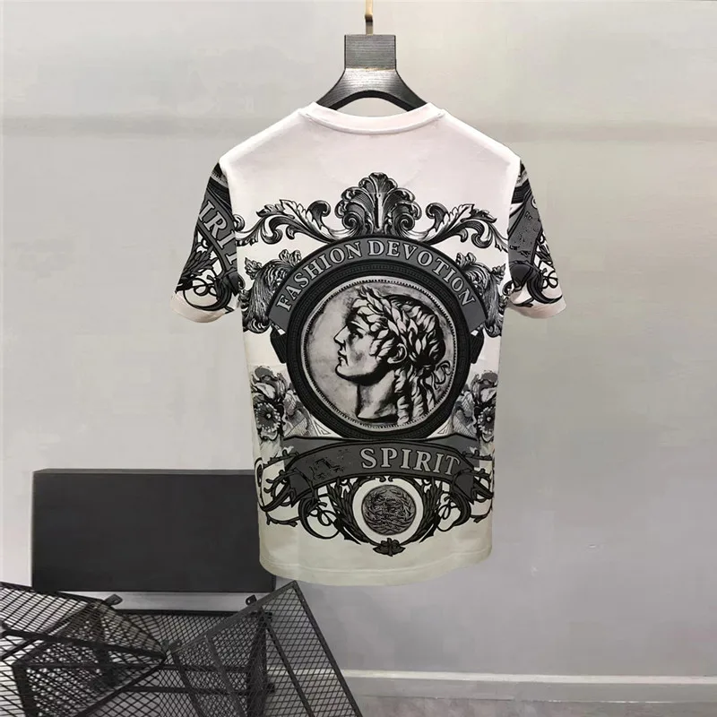 Europe and the United States men\'s 2024 summer new Round neck Short-sleeved palace figure print fashion Casual T-shirt