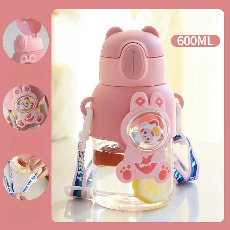 Cute Little Boys Plastic Cup Children Water Cup Sippy Cup Portable Strap Rope Children Student Cartoon Cuteness Water Cup