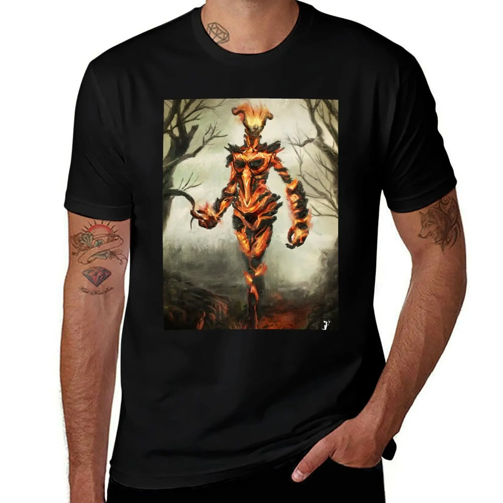 Skyrim Flame Atronach Fan Art Poster T-Shirt clothes funny costumes mens tall t shirts