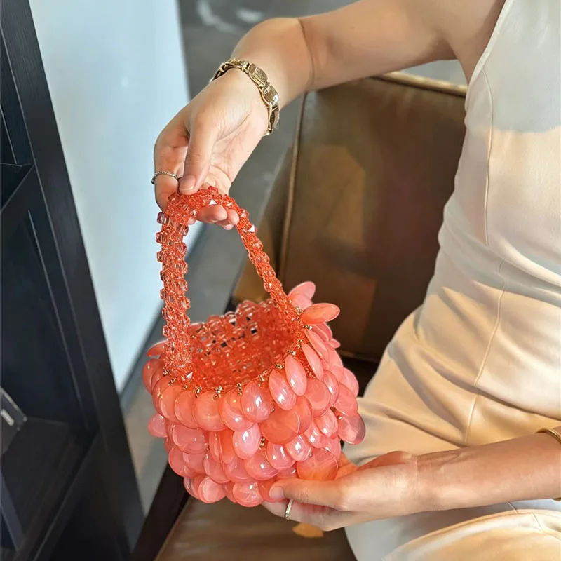 New Acrylic Bead Round Women's Bags Ins Design Handmade Handbags for Women Personalized Customized Party Dinner Ladies Bag