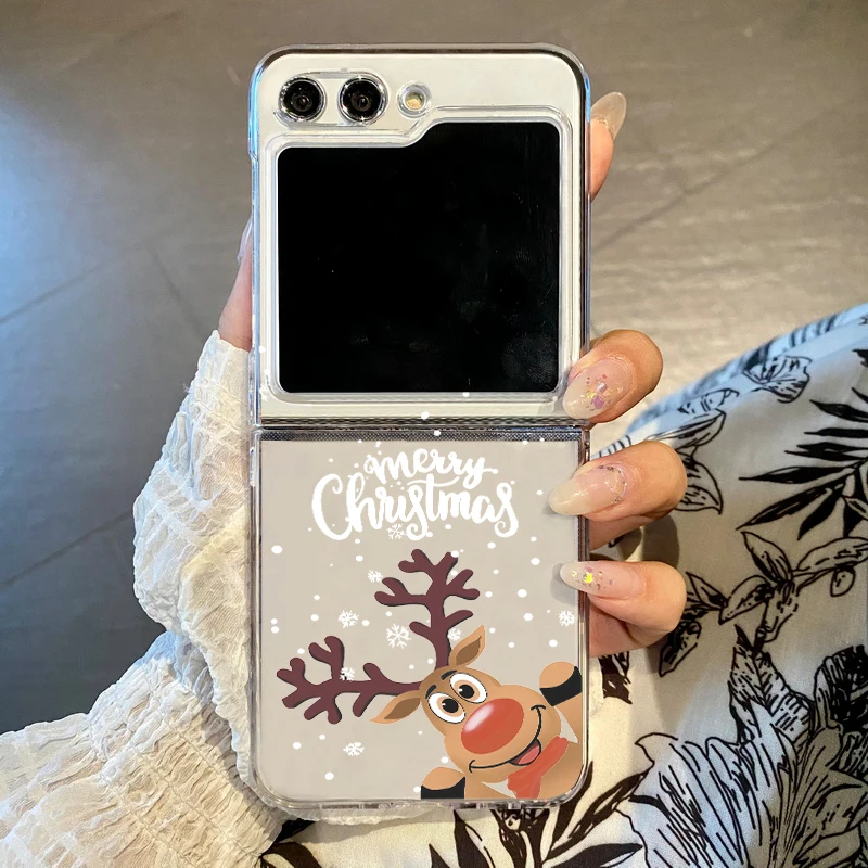Weihnachts-Elch-Handyhülle für Samsung Galaxy Z Flip7 FE Flip 8 7 6 5 4 3 Transparente Harte Faltbare Schutzhülle für Samsung Z Flip8 Flip6