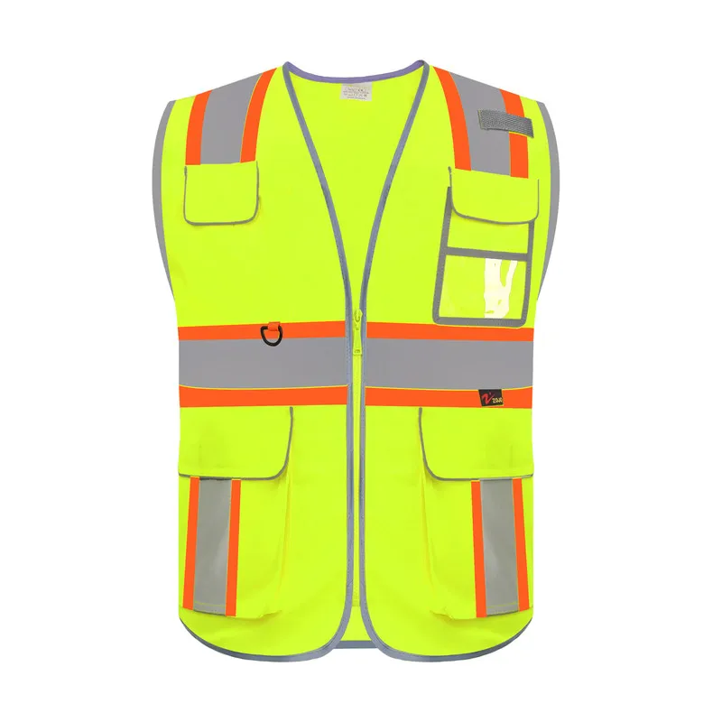 High Visibility Vest Safety Vest Front Pockets Silver Yellow Reflective Band for Men Class 2 Black Hi Vis Vest