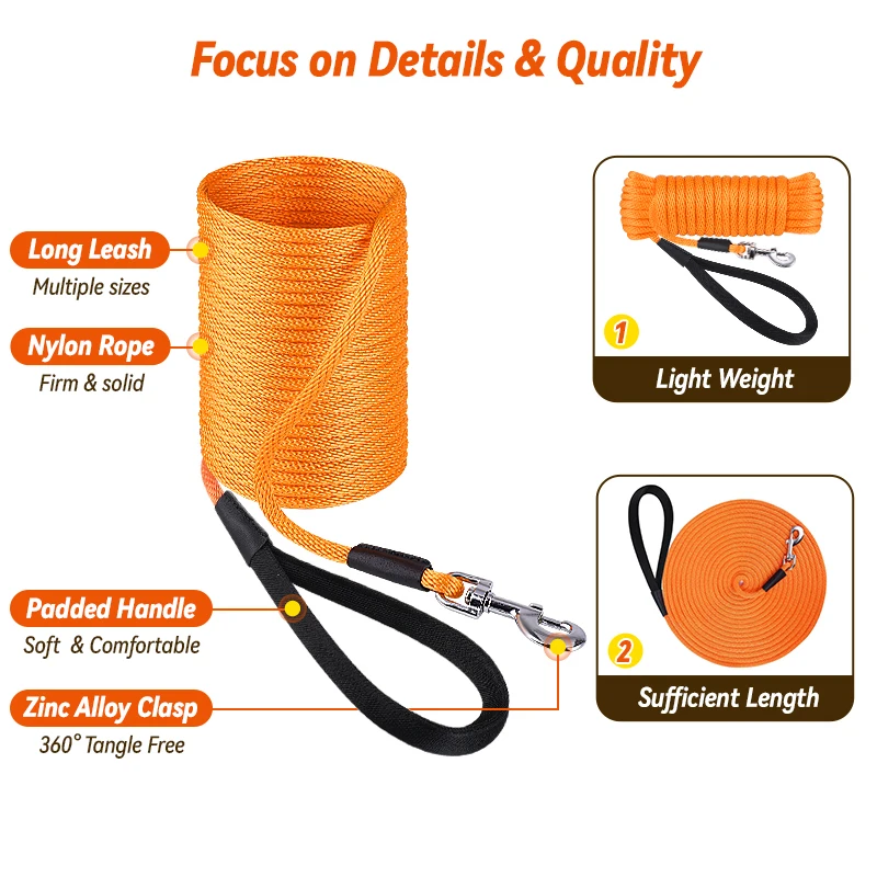 Dog Leash 50 Feet Long Rope Extender Yard Leashes Great For Training Walking Playing Swimming Outdoor Easy Control Large Dogs