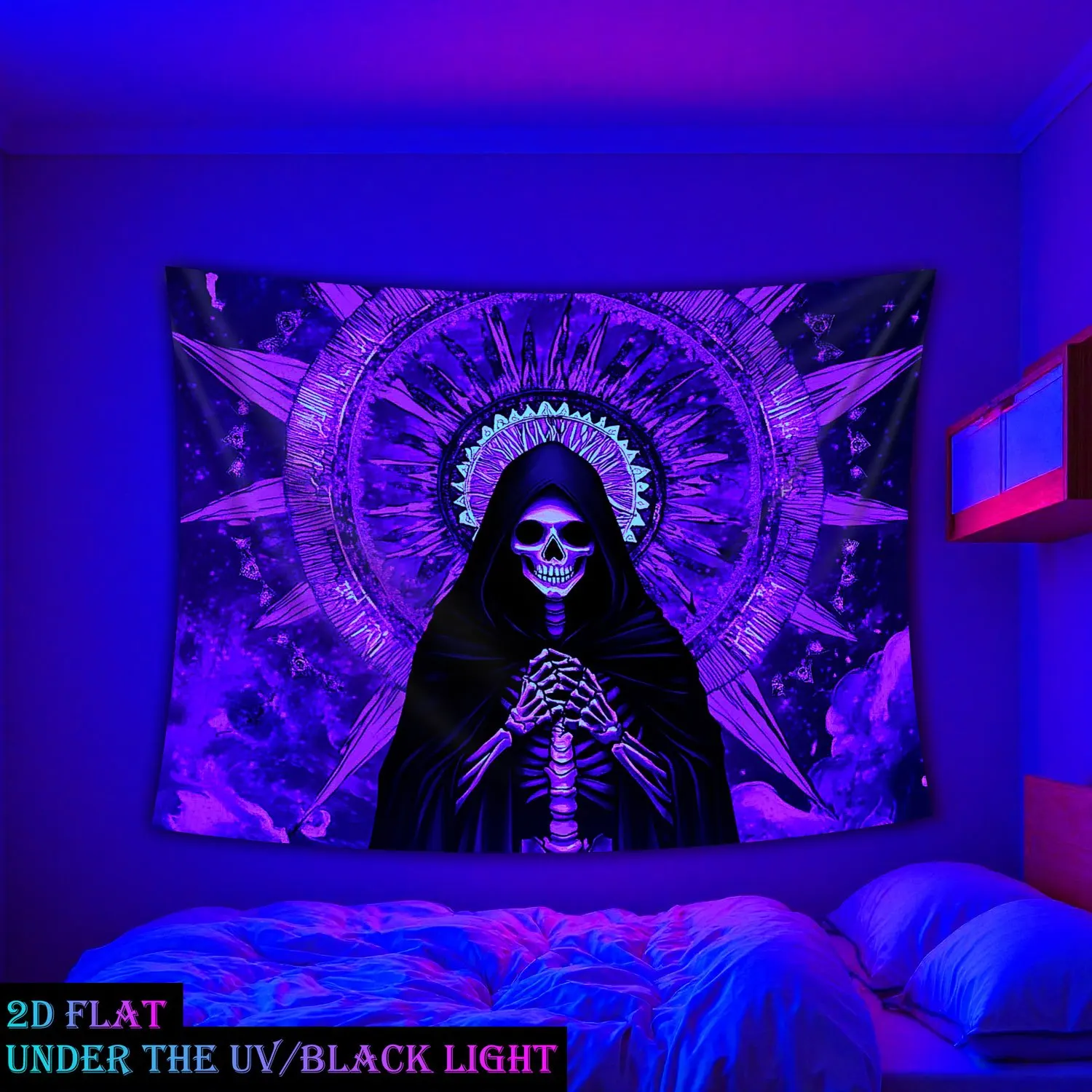 VIKAMA Black Robe Skeleton Hanging Cloth Mandala Tapestry Dark Gothic Dormitory Bedhead Cloth Party Decoration