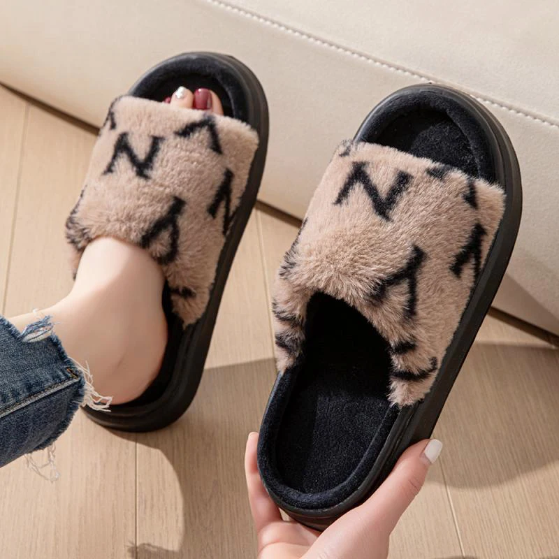 Fluffy Slippers Women Home Flat Luxury Designer Platform Shoes Ladies Casual Autumn Winter Footwear Indoor Fashion Thick Bottom - view 4