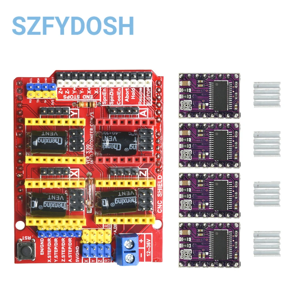 CNC Shield V3 Engraving Machine / 3D Printer / + 4pcs A4988 / 4pcs DRV8825 Stepper Motor Driver For Arduino