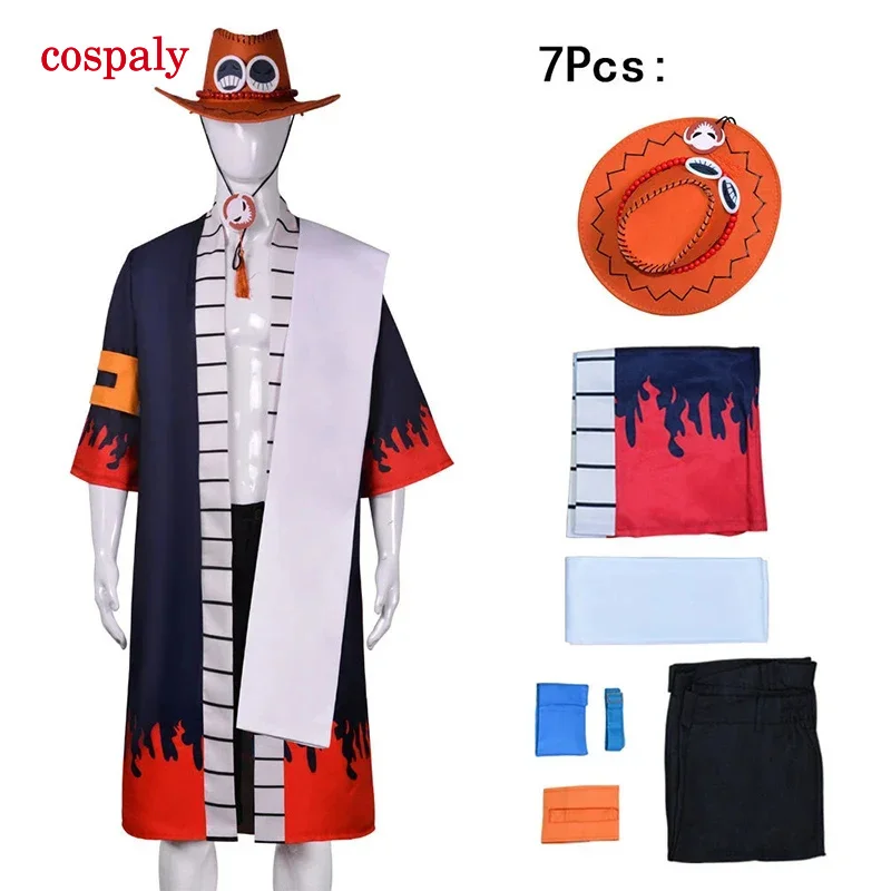 Anime Portgas D Ace Cosplay Costumes Kimono Full Set Hat Accessories Men Outfits Role-Playing For Halloween Carnival Party Suits