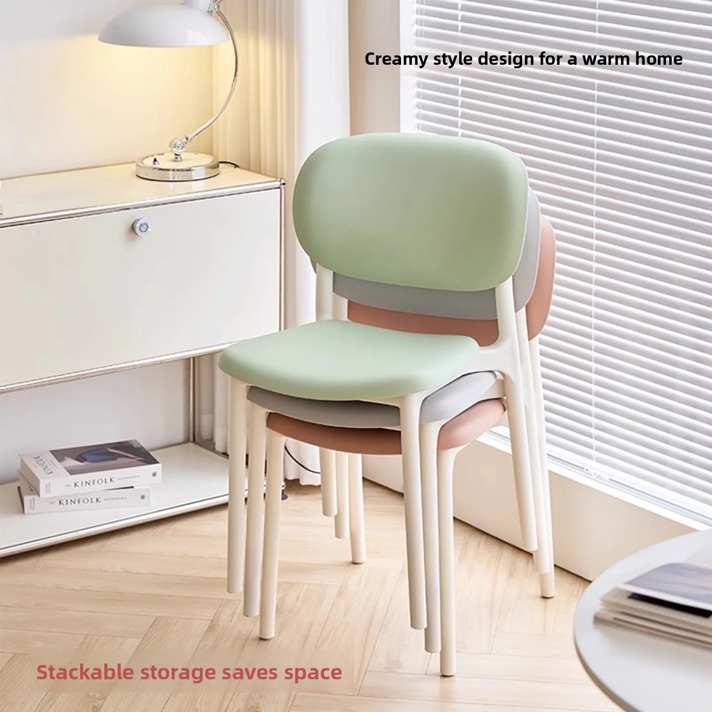 Nordic dining chair small apartment household cream wind plastic chair thickened backrest stool outdoor stackable simple modern