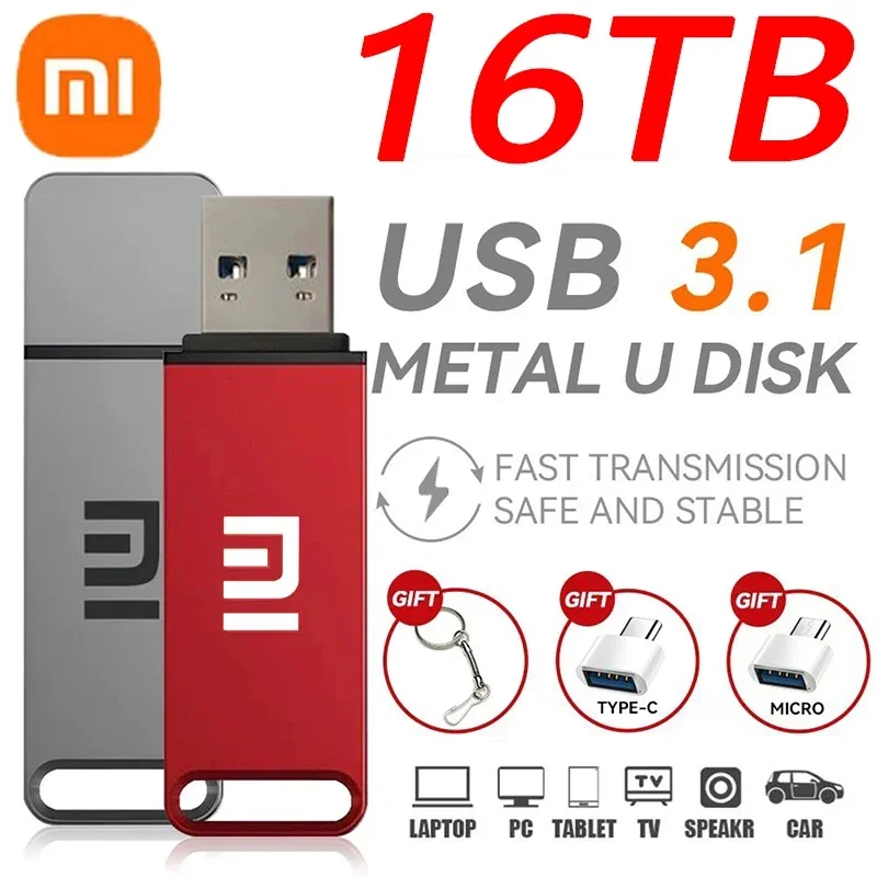 Xiaomi 16TB Metal Original U Disk Waterproof High-Speed Pen Drive U Flash Drive USB 3.1 Portable SSD 8TB 2TB for Laptop Computer