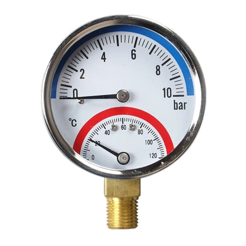 Professional Thermo-manometer Temperature & Pressure Gauge up to 120℃ & 10 Bar G1/4 Thread for Floor Heating System