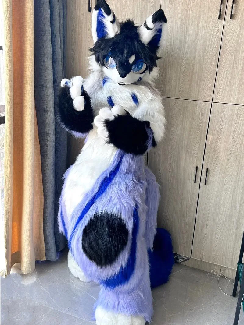 Fox fursuit mascot costume Plush husky wearing camouflage suit Cosplay Halloween commercial show