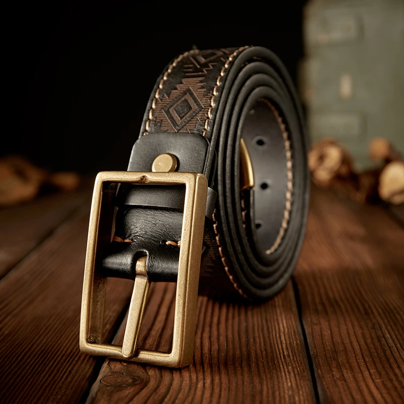 

Vintage Handmade Copper Buckle Thickened Full Grain Cowhide Leather With Pin Buckle Fashion Genuine Leather Jeans Strap For Men