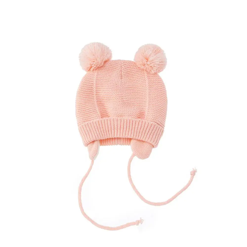 หมวกบีนนี่น่ารักข้นป้องกันหู Earflap หมวกสไตล์เกาหลีสีทึบเด็กทารกหมวกเด็กถุงมือเด็กหมวกหู Bonnet