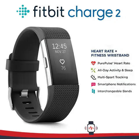 Pulseira Inteligente Fitbit Charge 2, Monitoramento de Frequência Cardíaca, Pedômetro para Exercícios, Notificações de Chamadas, GPS, Compatível com IOS e Android