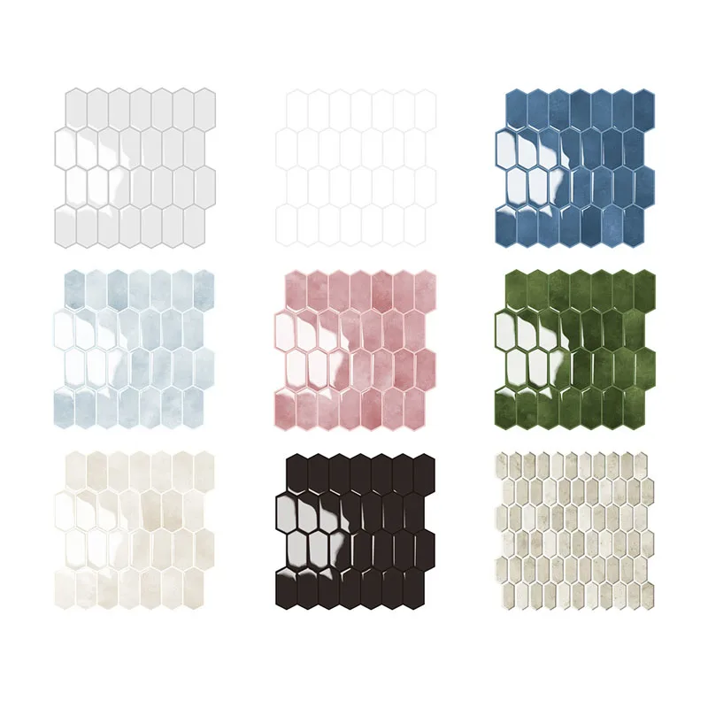 5PCS Self Adhesive Ceramic Tile Hexagonal Pink Decoration Living Room TV Background Wall Balcony Kitchen Bathroom Wall Sticker
