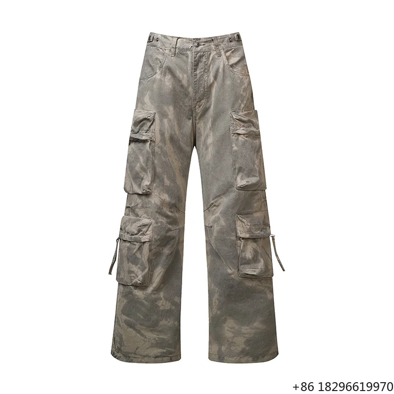 Men's Vintage Style Trousers Distressed Cargo Pants Straight Pattern 100% Cotton Worsted Fabric Enzyme Wash Outdoor Use