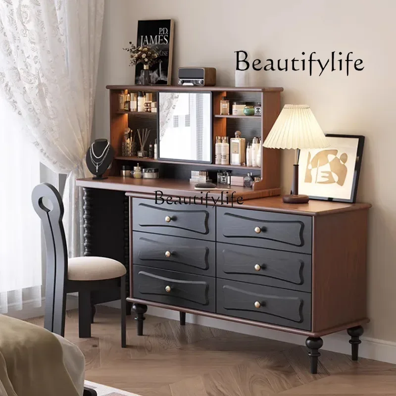 

French retro solid wood dressing table storage integrated American light luxury Xuanguan platform