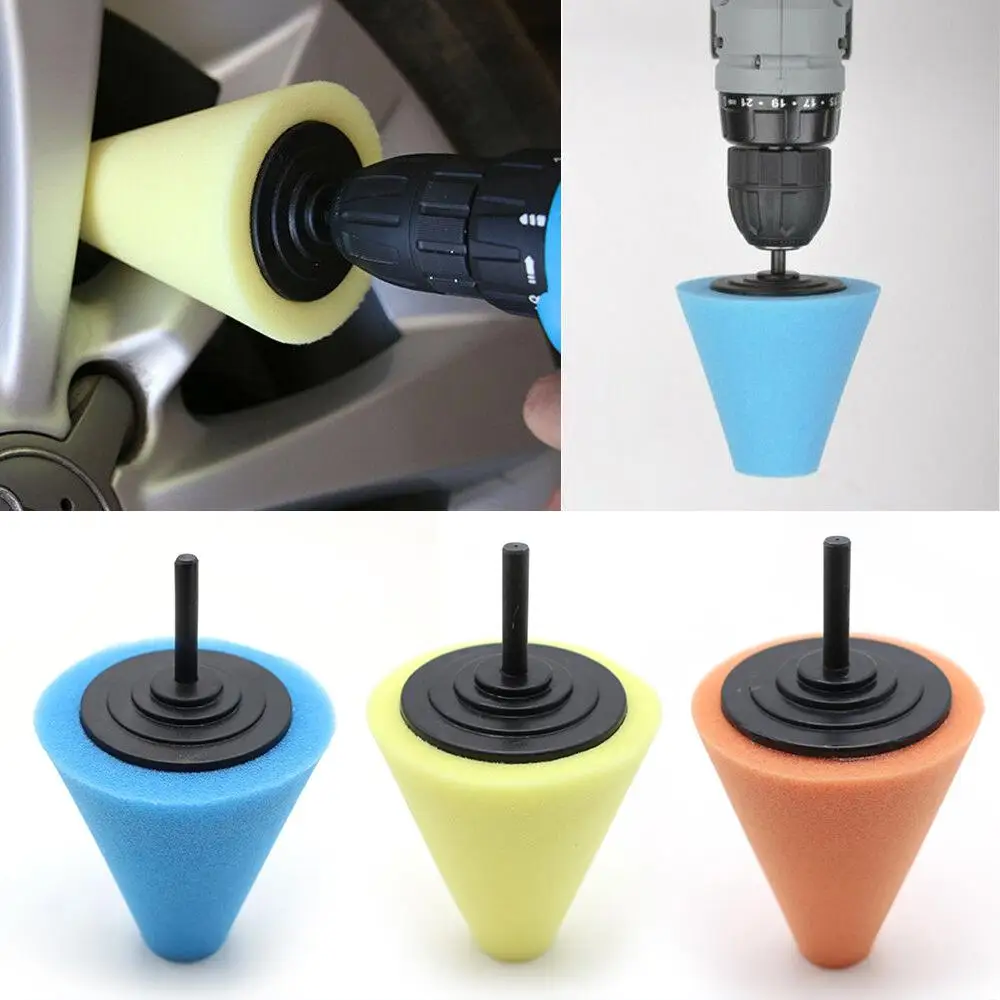 

1PCS Auto Wheel Polishing Sponge Used for Electric Drill 3inch/ 4inch Burnishing Ball Polishing Cone Car Hub Buffing Sponge