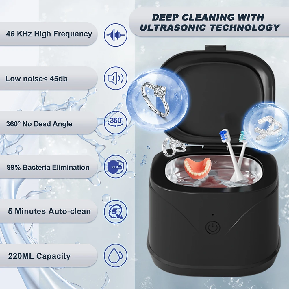 リテーナー超音波マシン 46kHz ポータブル超音波リテーナージュエリークリーン歯科リテーナーマウスガード時計リングジュエリー