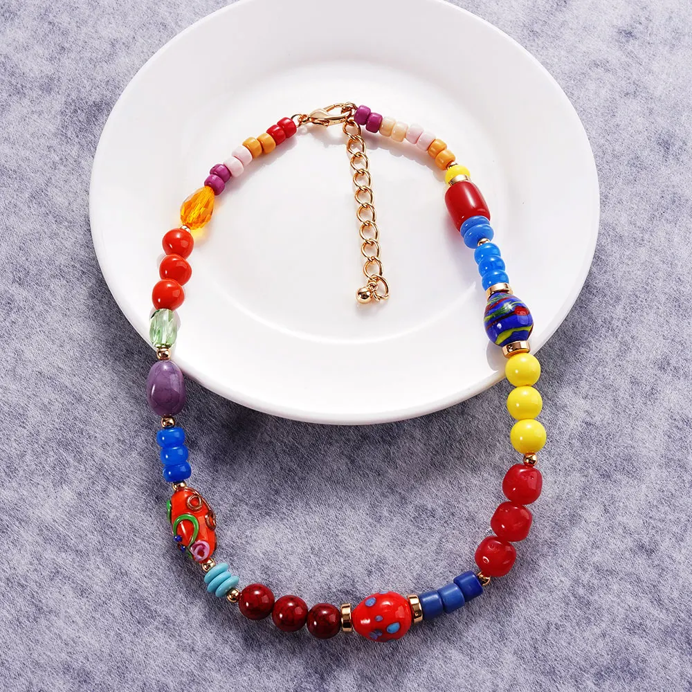 

Fashionable And Colorful Circular Stone Necklace For Men And Women Vintage Jewelry Bohemian Summer Day