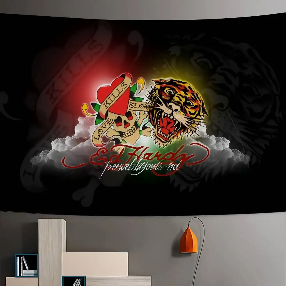 E-Ed H-Hardy Tattoo Tiger Anime Wandteppich Hippie Blume Wandteppiche Wohnheim Dekor Wandbehang Home Decor