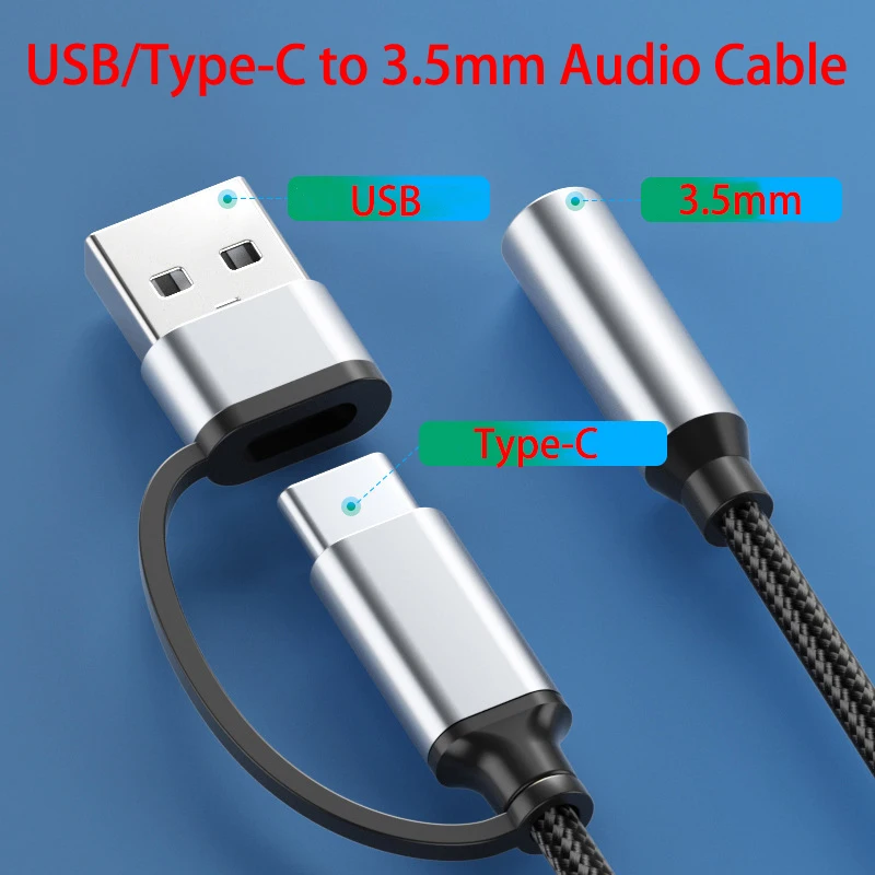 

HiFi DAC Decoder Cable USB to AUX /Type-C to AUX - Zero Static Noise, Braided TPE, Global 3.5mm Compatible