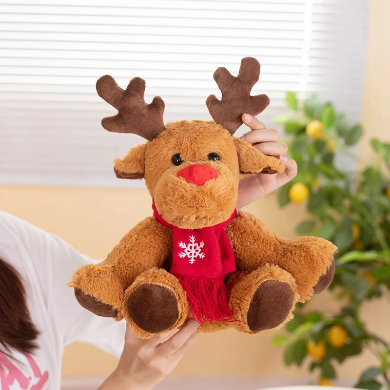 

30cm Merry Christmas Soft Stuffed Animals Elk Wearing Xmas Tree Scarf Dolls Plush New Year Deer Toys Room Decor Elegant Gift