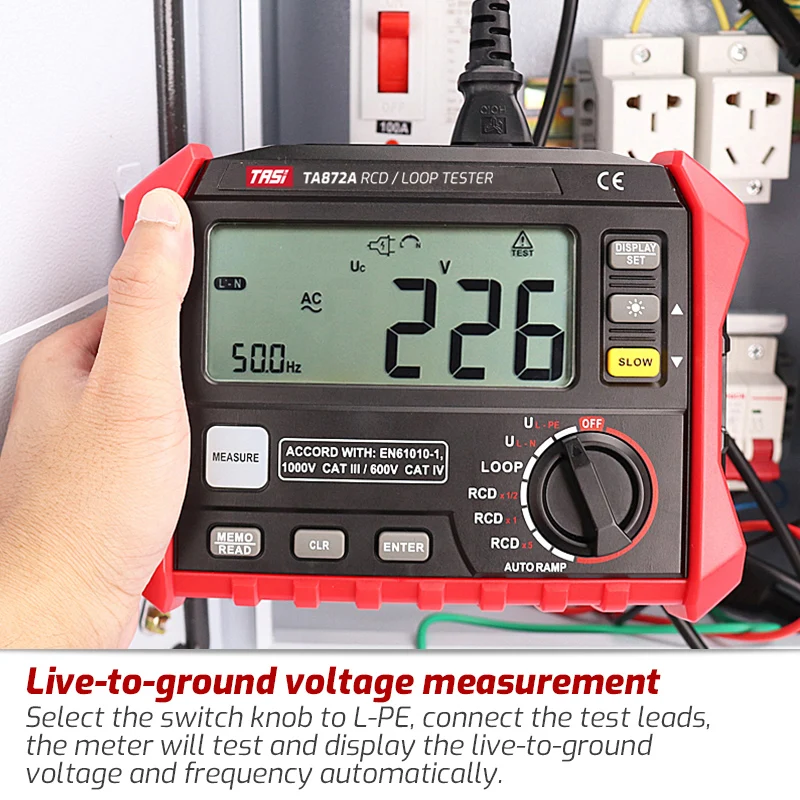 TASI TA872A Leakage Switch Tester RCD Loop Tester Digital Resistance Meter Trip-out Current/Time Test Digital Resistance Meter