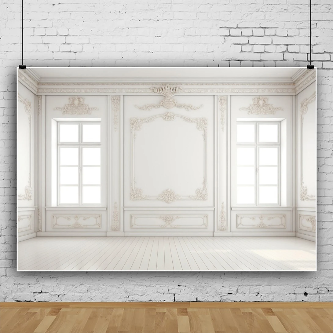 Laeacco Western White Wall Backdrop Empty Room Classic Elegant Modern Church Romantic Wedding Portrait Photography Background