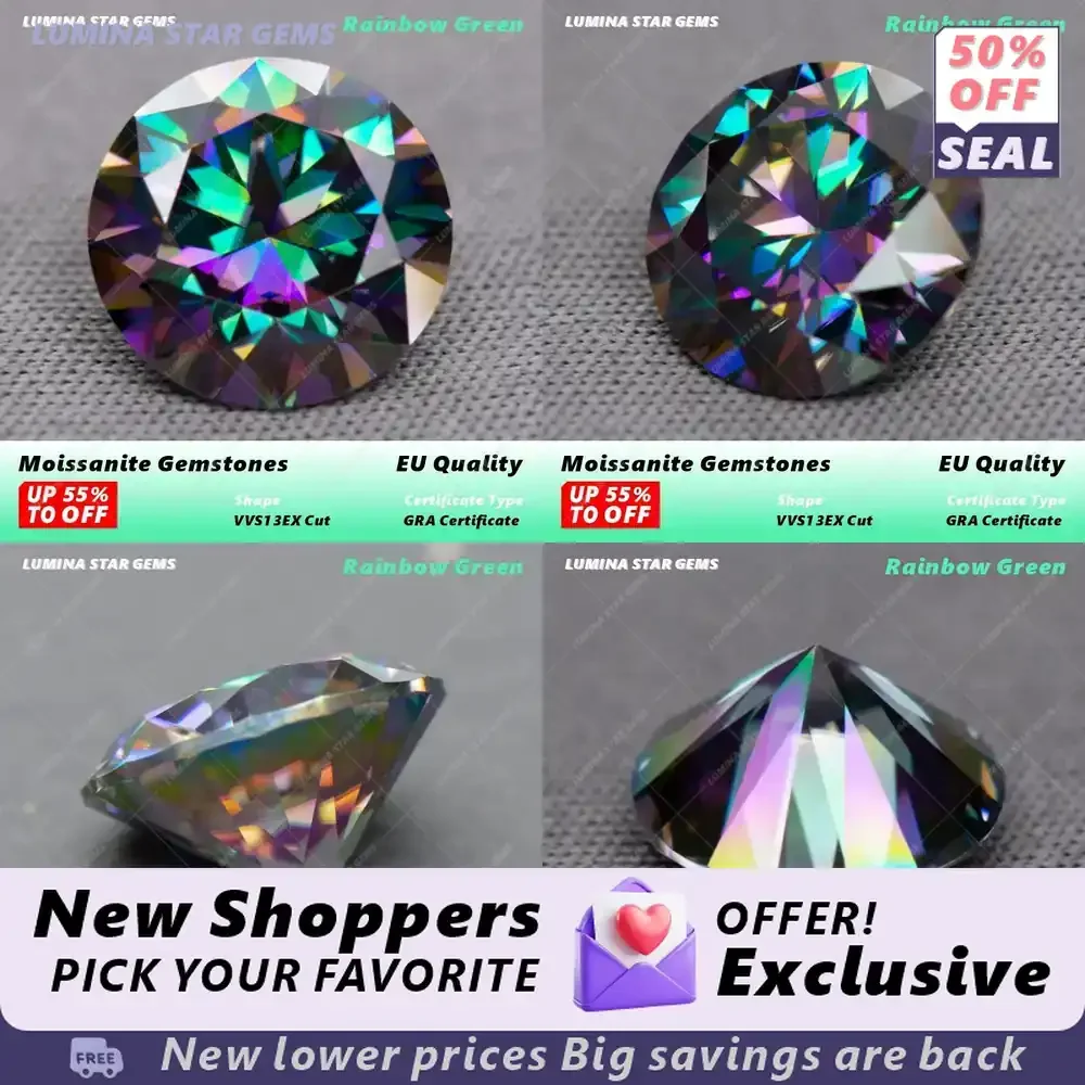 

Laboratory Grown Blue Sapphire for Moissanite Jewelry Making Rainbow Green Moissanite Round Brilliant 3.0mm to 11mm Hearts