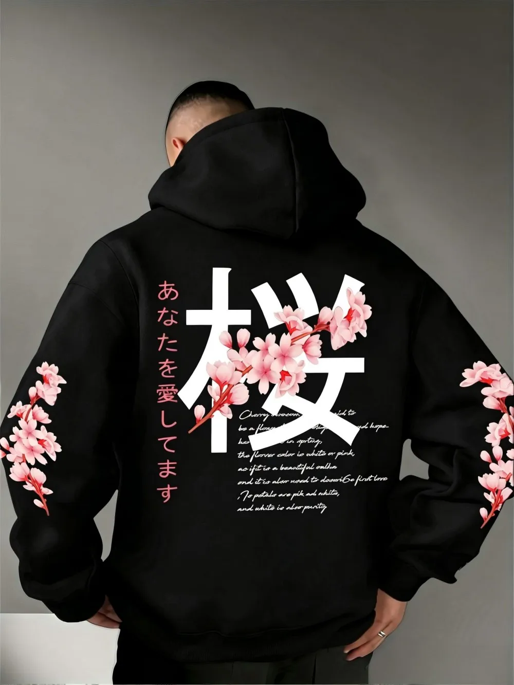 Fashionable American men's autumn retro flower letter print micro elastic comfortable hooded sweatshirt outdoor street style top