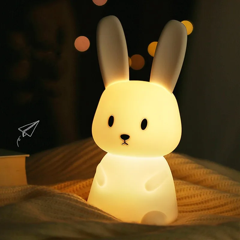 LED Silicone Rabbit Touch Sensor Lamp Bedroom Cute Animal Night Light Fit Kid Baby Home Touch Sensor Night Lights Decor Supplies