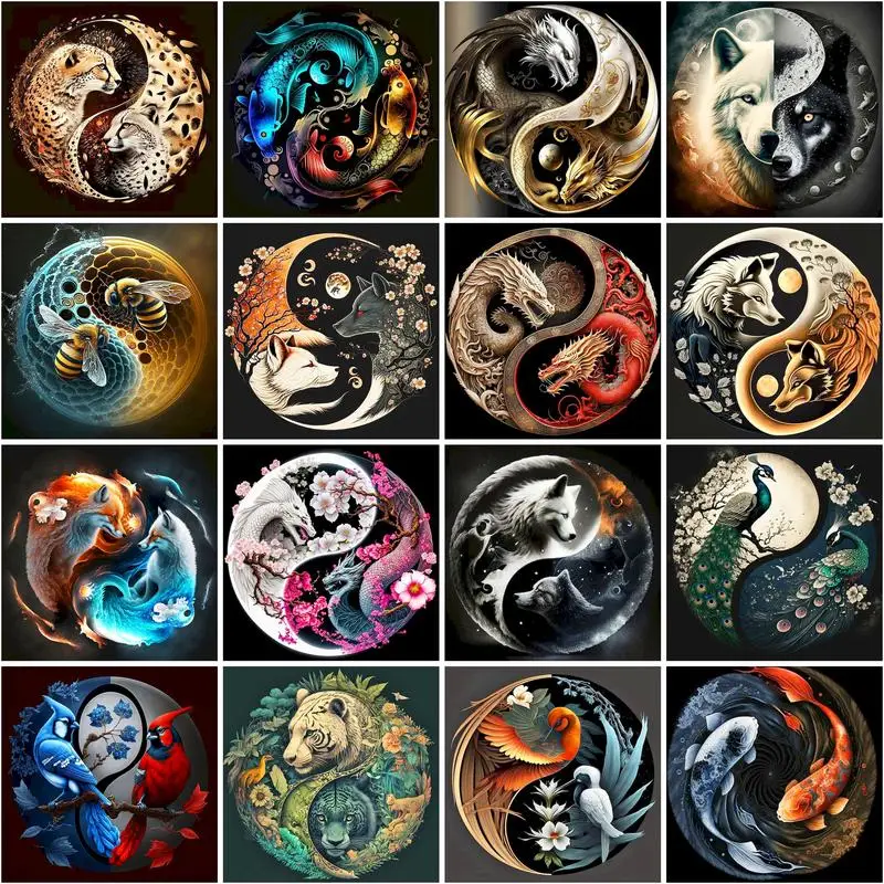 

CHENISTORY Pictures By Numbers Tai Chi Dragon Wolf Coloring By Number Fish Animal Handicraft Creative Hobbies Wall Decor