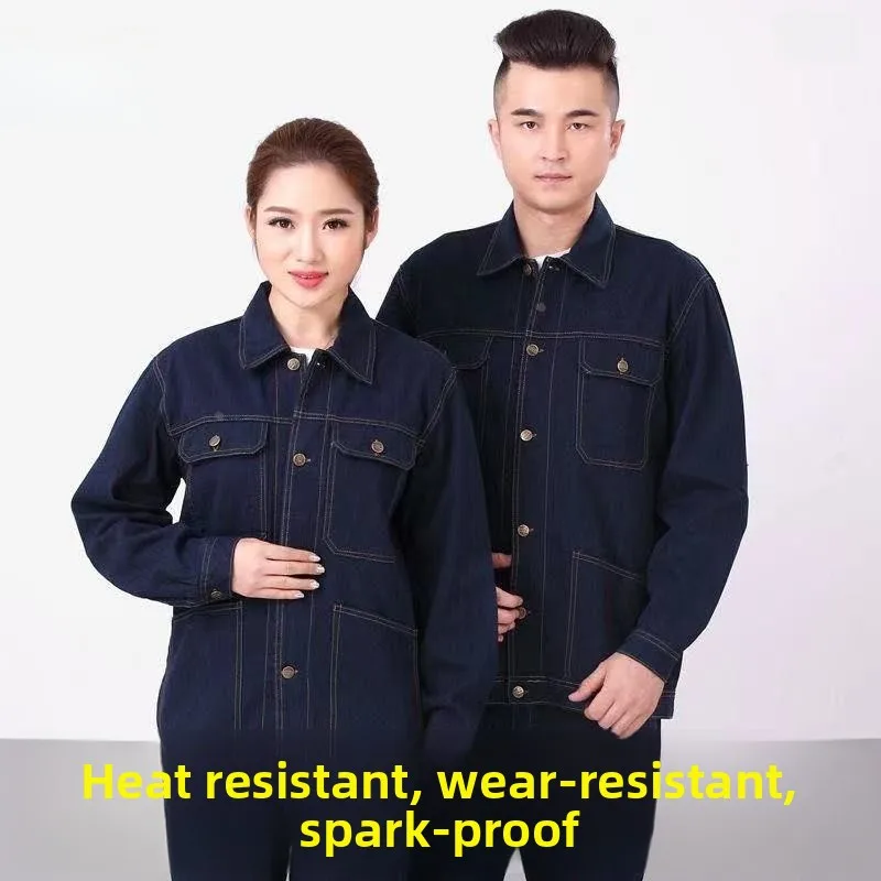 

Thiened Denim Workwear Set for Men Spring Autumn Reflective Anti-Scalding Wear Resistant Coal Mine Work orm Single Piec...