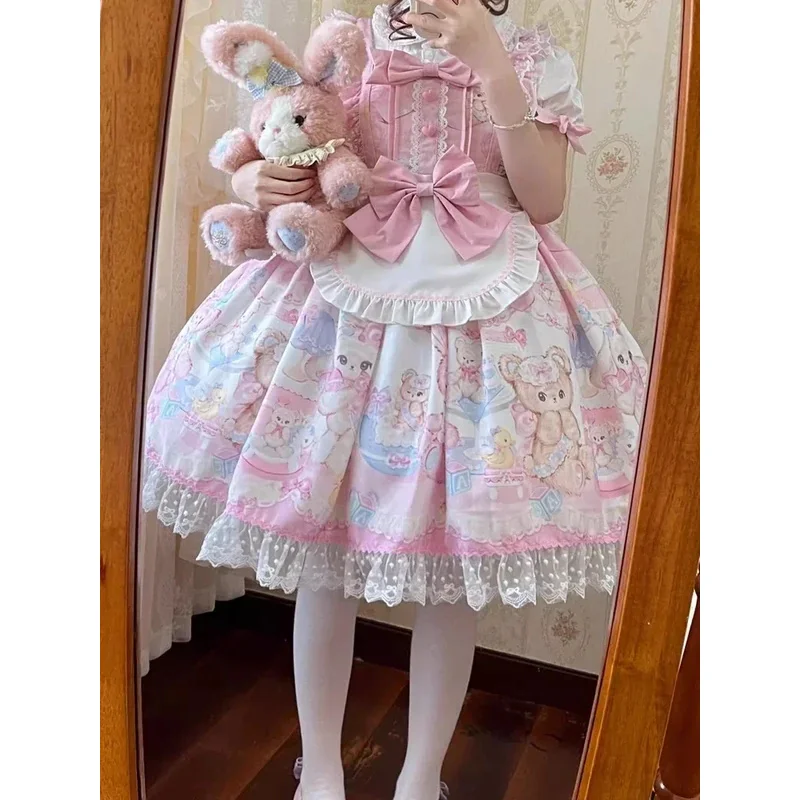 CyKawaii لوليتا الكشكشة المئزر بروتيل فستان الحبيب الأميرة الكرتون الطباعة القوس حيوية جرلي لولي فستان قصير CHJ368455